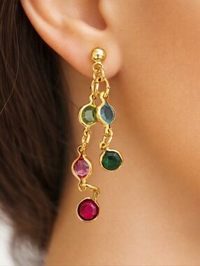 Gold Chain Drop Earrings Multicolor Crystal Dangles Women's Fashion Jewelry